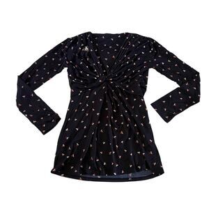 NWT Envie de Fraise  Blue Patterned Maternity Nursing Blouse Sz 6/8
